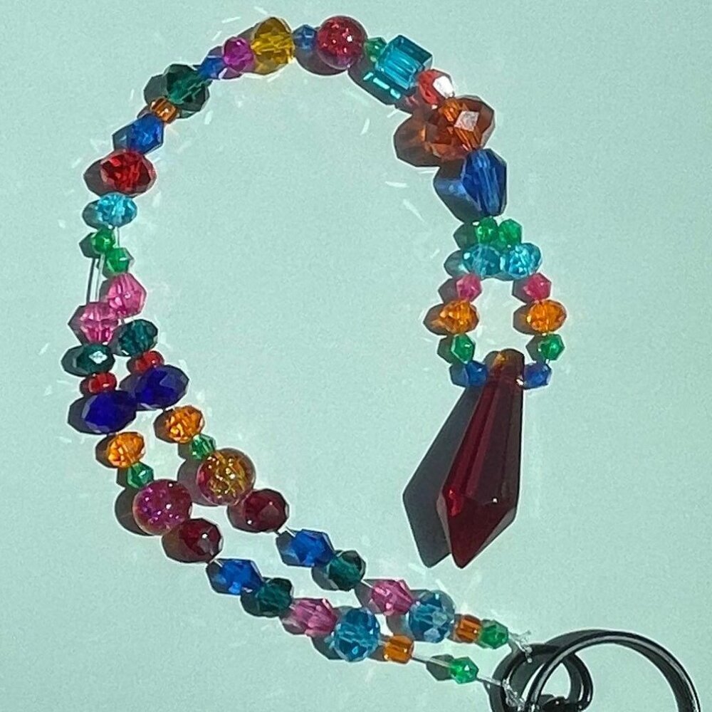 Beaded Suncatcher Rearview Mirror Ornament Colorful Red Crystal Prism Car Charm